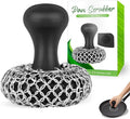 316L Stainless Steel Chainmail Scrubber – Cast Iron Skillet, Pan & Grill Cleaning Kit (Dishwasher Safe)
