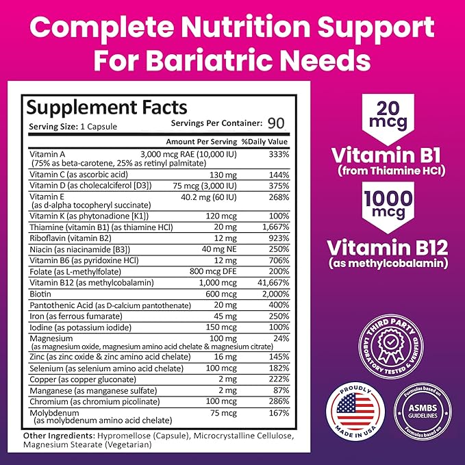 Bariatric Once-a-Day Multivitamin – 90 Capsules | Gastric Bypass & Sleeve Surgery Support