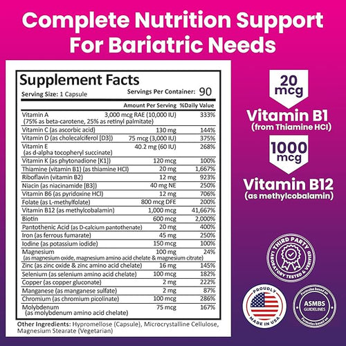Bariatric Once-a-Day Multivitamin – 90 Capsules | Gastric Bypass & Sleeve Surgery Support