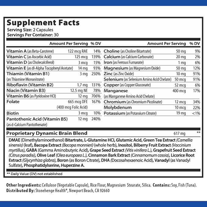 Stonehenge Health Dynamic Brain – Memory, Focus & Mental Clarity Supplement | 41 Nootropic Ingredients
