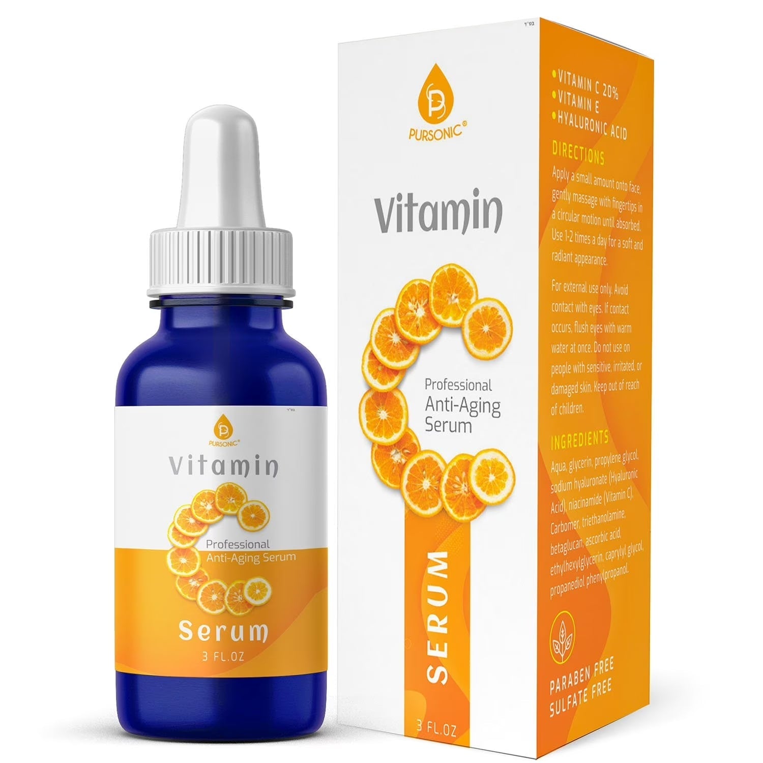 Pursonic Vitamin C Professional Anti-Aging Serum – 3 fl oz (90ml) Brightening & Skin Repair by Pursonic